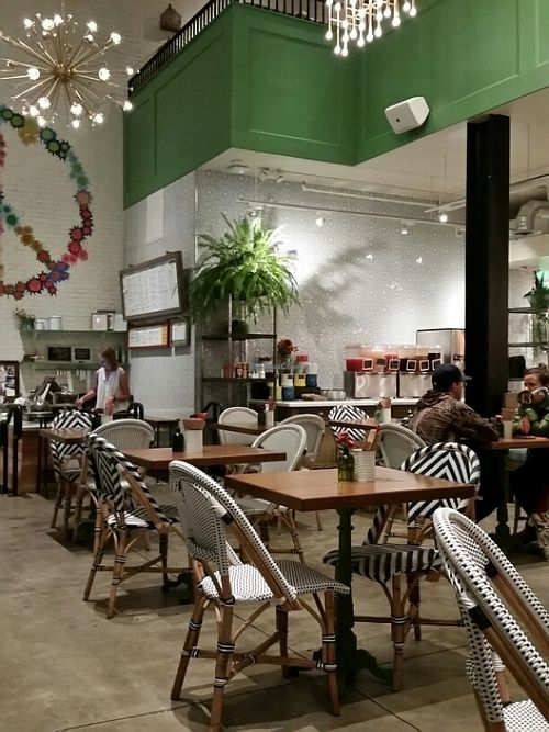 inside seating at Flower Child in Santa Monica