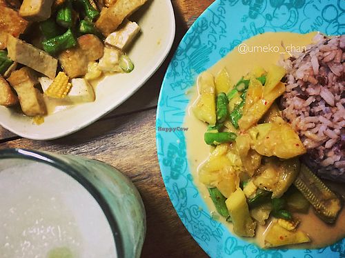 tofu with veg in thick spicy sauce and pineapple curry  at Number One Vegetarian in Bangkok