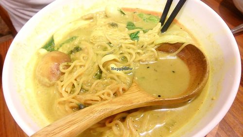 Big bowl of veg curry noodles  at Batien Vegetarian - Maybe closed in Chiayi