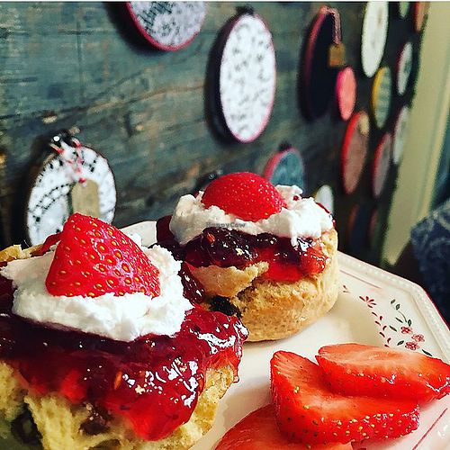 vegan cream tea (fruit scone with raspberry jam and coconut it cream) at Debbie Bryan - Nottingham City Centre in Nottingham