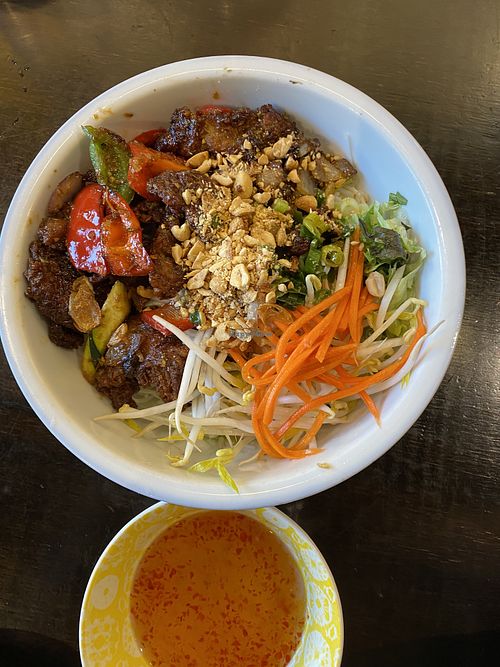 Satay chicken noodle salad - my favourite!!!  at Huong Viet in Footscray