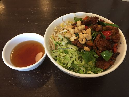 Satay chicken salad with noodles (noodles underneath) at Huong Viet in Footscray