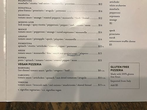 part of menu at Pistarro in Frederick