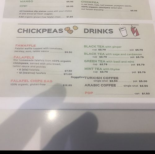 menu 3 at Chickpeas in Ottawa