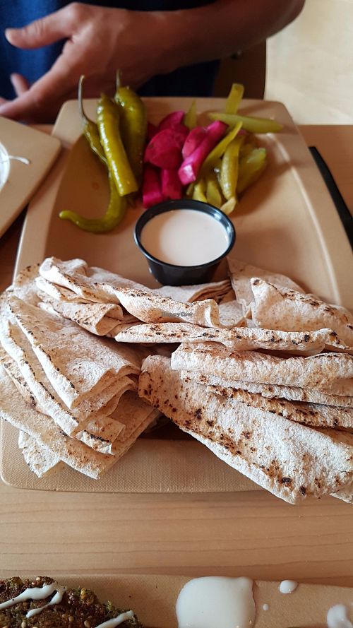 Bread and tahin sauce at Chickpeas in Ottawa