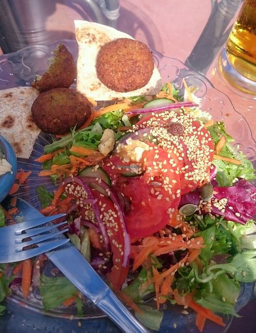 Falafel and salad (little pot of houmous sadly out of shot!)  at Pura Vida Art Cafe in Lanzarote