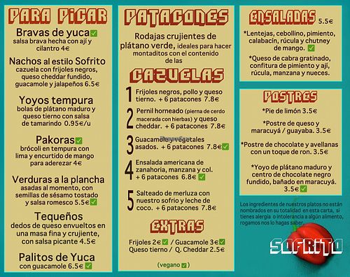 Menu at Sofrito Bar in Barcelona