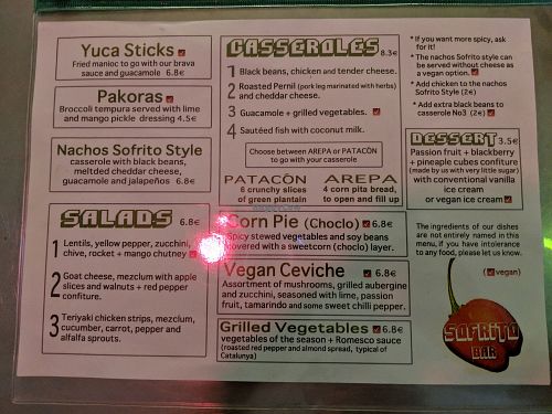 Menu, July 2018 at Sofrito Bar in Barcelona