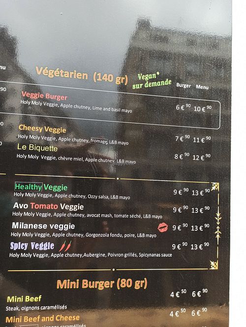 The menu at Holy Moly in Rouen