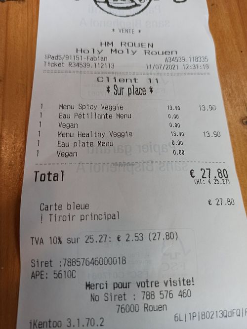 The bill at Holy Moly in Rouen