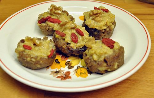 custard tarts with a date-walnut base at Vegan People's Kitchen in Glasgow