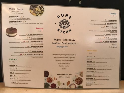 Menu front at Pure Ktchn in New York City