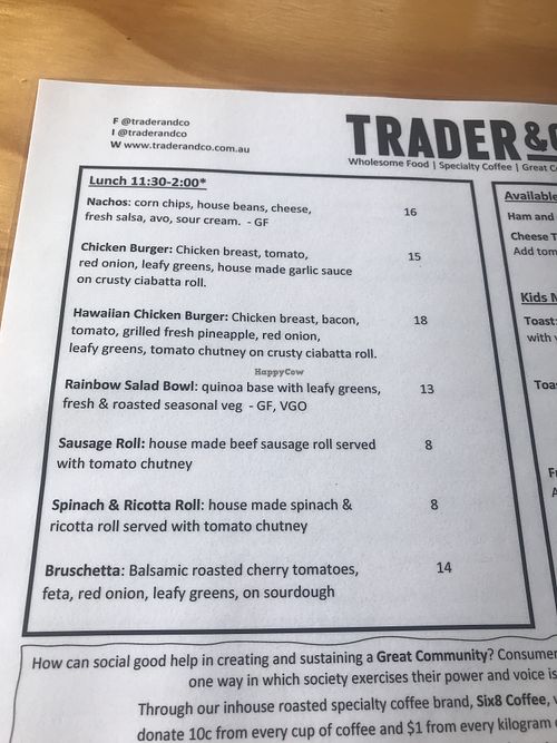 Menu at Trader & Co in Yass
