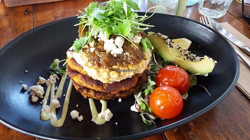Yummy cauliflower and lentil fritters - so filling and delicious at Punnet Eatery in Hamilton