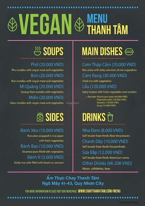 simplified menu at Thanh Tam in Qui Nhon