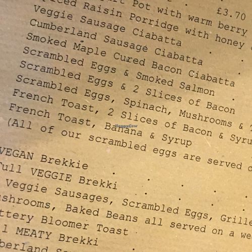 part of menu  at Nibble Cafe in Manchester