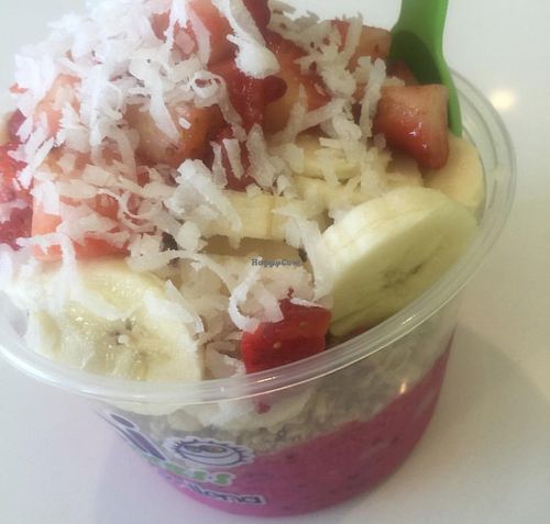 Pitaya bowl with strawberries and banana, hold the honey.  at Acai Express in Cocoa Beach