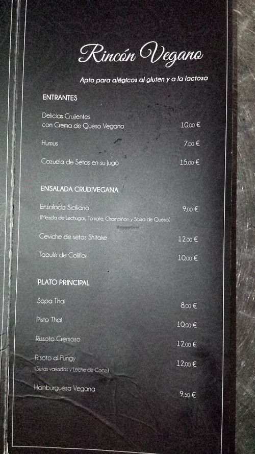 Vegan menu at El Fermin in Alcorcon