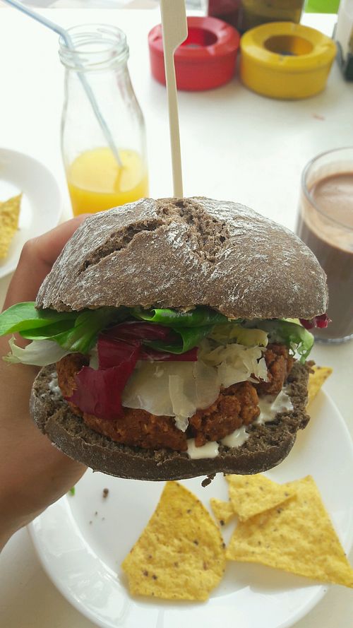 burger and hot chocolate  at La Ola Verde in Lanzarote