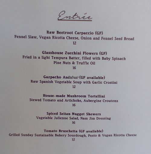 The Beet menu - entrees at The Beet in Byron Bay