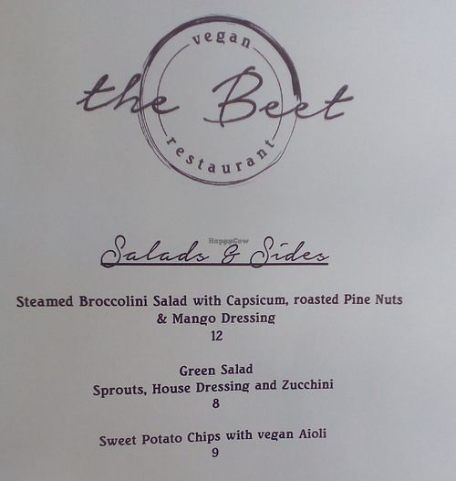 The Beet menu - salads and sides at The Beet in Byron Bay