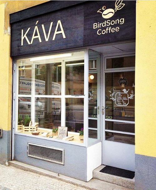 Entrance to the coffee shop at BirdSong Coffee in Prague