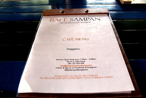 Bale Sampan menu has clearly marked vegan and vegetarian items in the menu.  at Bale Sampan in 