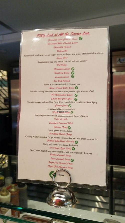 Sauce menu at Wilton Creamery in Wilton Manors