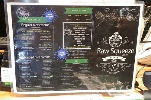 menu 1 at Raw Squeeze at Lorna Jane in Newstead