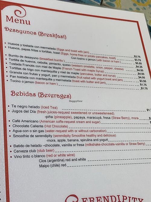 Menu3 at Serendipity in Cotacachi