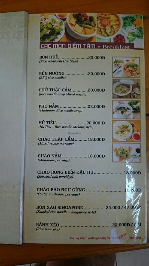 Menu at Sala in Phan Rang