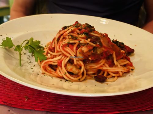 Spaghetti Puttanesca   at Veggitalia in Puerto Vallarta