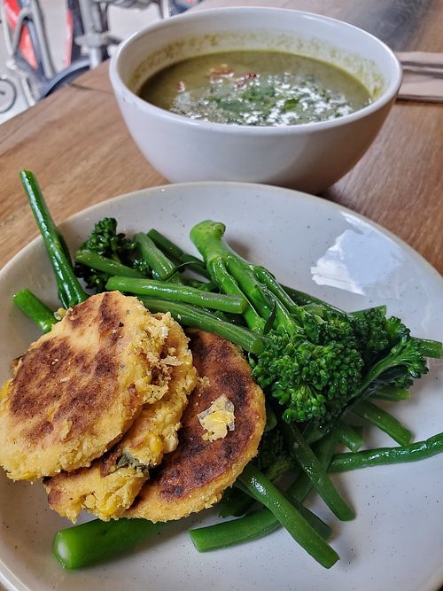 2 sides and a green soup at Plants by Deliciously Ella in London