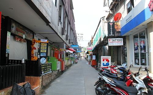 The alley when walking from the beach, Burrito Hut on left.  at The Coffee Stop at Burrito Hut in Koh Phangan