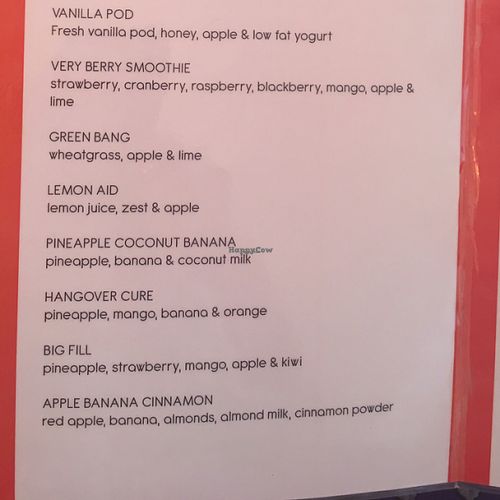 juice menu 2 at GiGi's in Simpson Bay