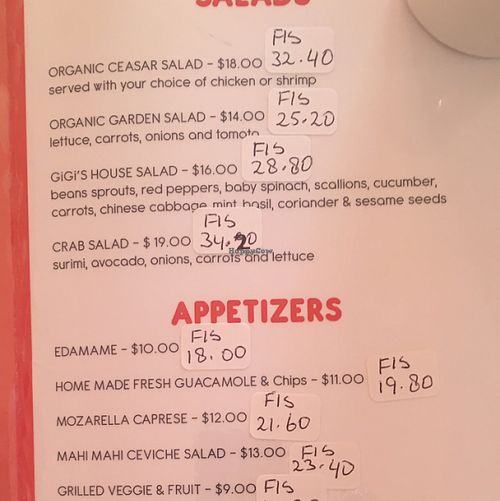 salads & appetizers menu at GiGi's in Simpson Bay