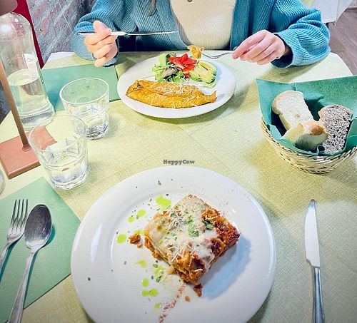 Lasagna and omelette at La Tecia Vegana in Venice