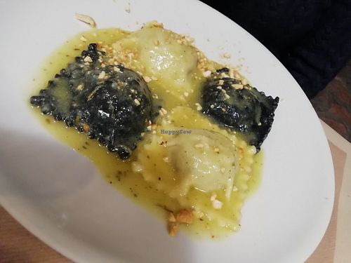 Black and white ravioli at La Tecia Vegana in Venice