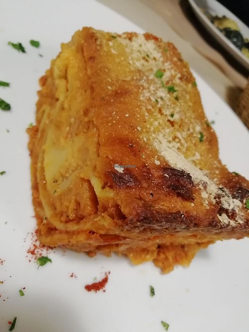 Lasagna with seitan ragu at La Tecia Vegana in Venice