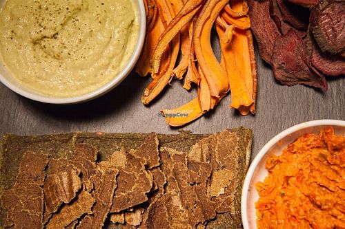 Various vegan Crackers & Dips at Raw To Go in Sofia