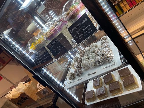Bircher museli, chia pudding, protein balls, Caramel slice  All GF+ Vegan at HOME Juice and Salad Bar in Docklands