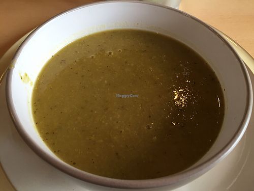vegan pea, potato and mint soup at McNab's in Barnard Castle
