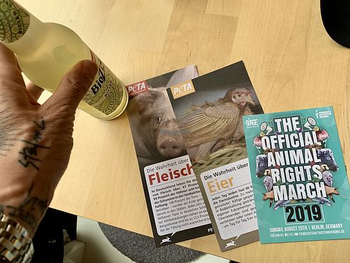 animal rights flyers, lemonade at deVinos in Jena