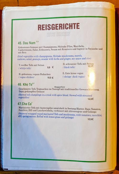 Menu page at QB Vegan at QB Vegan in Berlin
