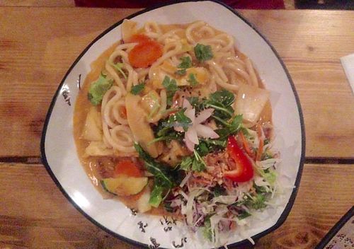 Udon noodles and peanut sauce at QB Vegan in Berlin