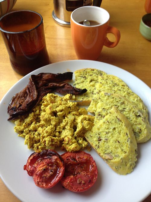 A small part of vegan breakfast at Vegan Villa in Siem Reap
