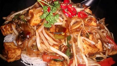 Chilli vegetable and tofu rice noodles at Nippon Kitchen in Glasgow