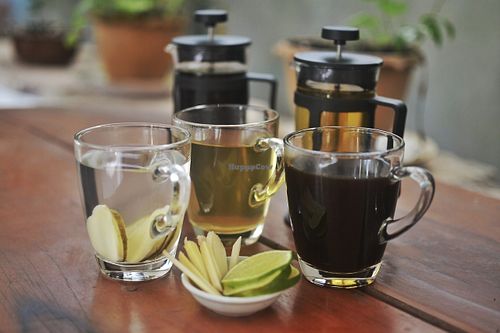 Locally produced Cambodian coffee, black and green tea, fresh tea infusions and more ...  at Peace Food Cafe in Sihanoukville