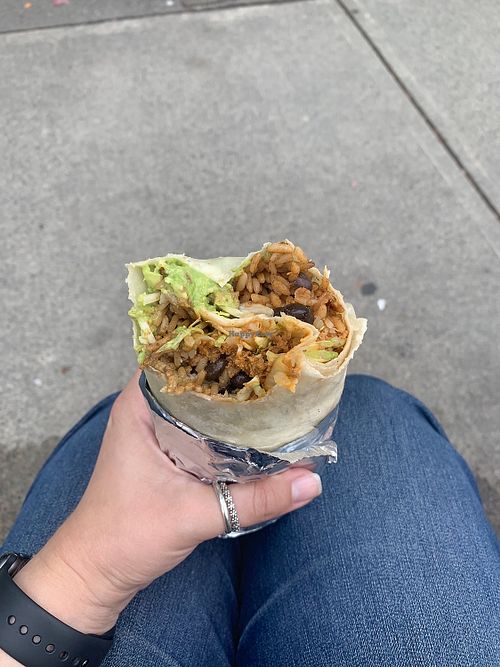 The Poser with guacamole and vegan cheese.  at Budgies Burritos in Vancouver