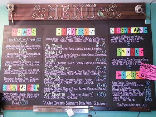 menu at Budgies Burritos in Vancouver